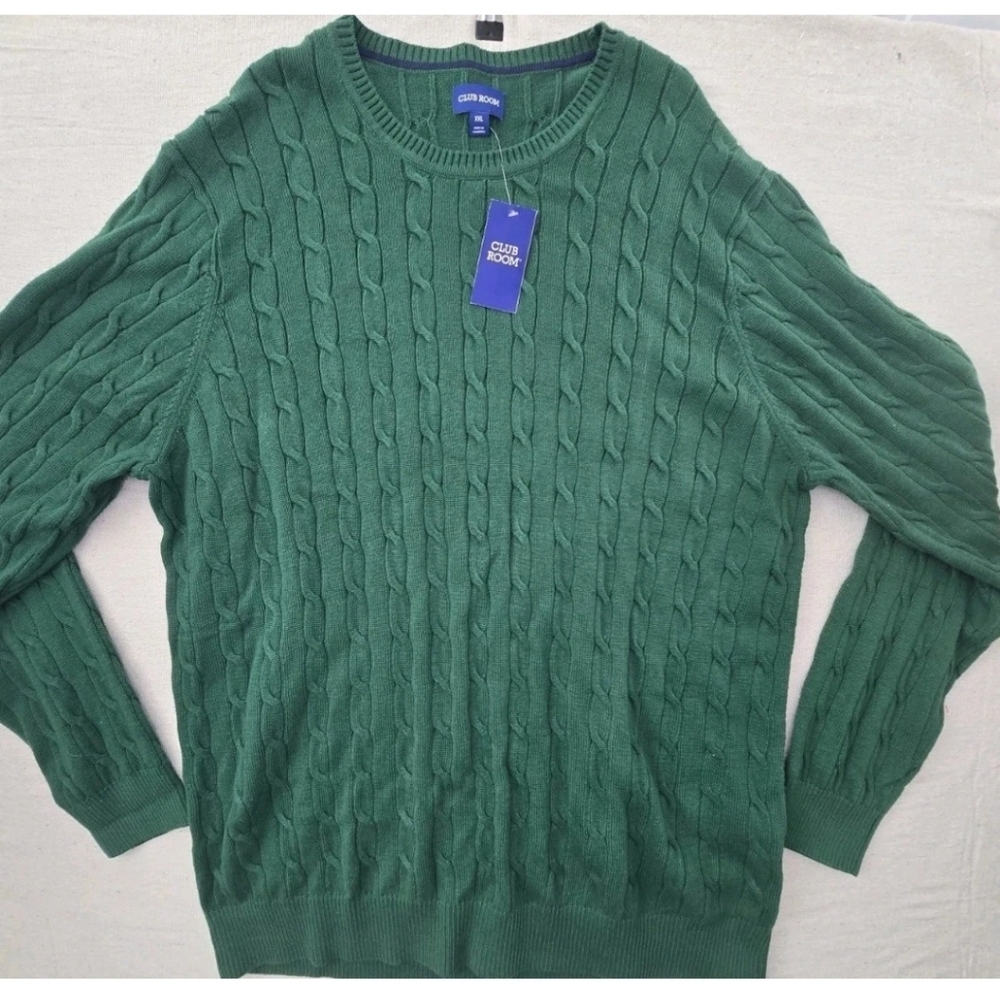 Nwt Club Room Men's Green Cable Knit Sweater